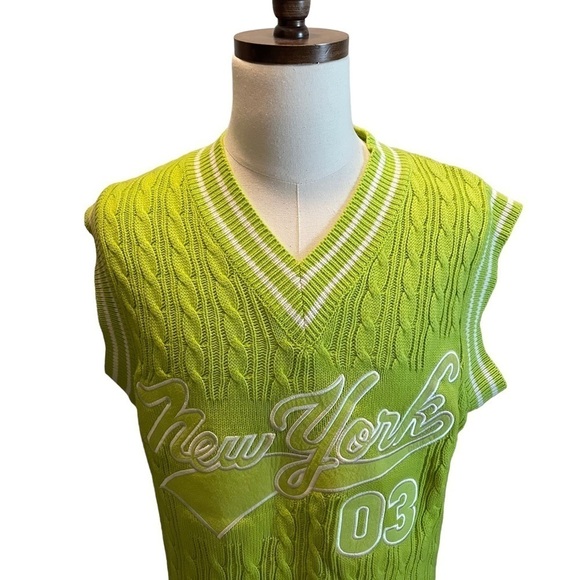 DELF USA Sweater Vest Bright Neon Green Size XLarge New York 03 Vintage Hip Hop - Picture 2 of 11